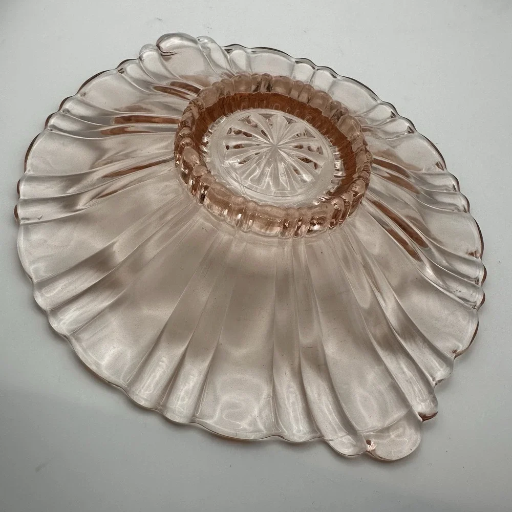 Vintage Anchor Hocking Old Cafe Pattern Pink Depression Glass Dish with Handles